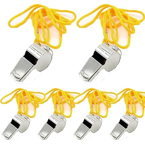 Winbar Stainless Steel Sports Whistles，6 PCS Loud Crisp Sound Whistles Bulk Great Stainless Steel Sports Whistles with Lanyard Loud Sport Whistle for Coaches, Referees, and Officials Cover
