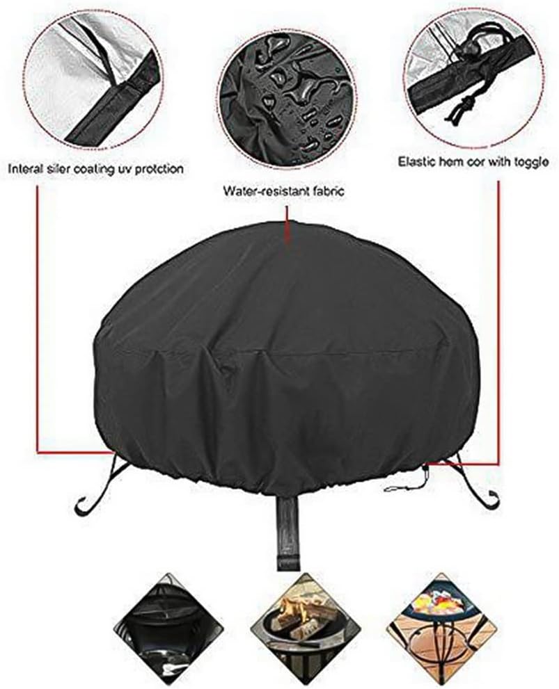 Round Polyester Patio Protector Easy Clean Outdoor Waterproof Protective Garden Black Fire Pit Cover BBQ Cooking(850x400mm)