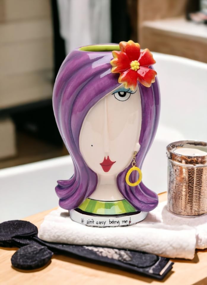 Fine Ceramic Lady Makeup Brushes Holder Vase (It Ain't Easy Being Me!) (Brushes NOT Included), 5-7/8" H