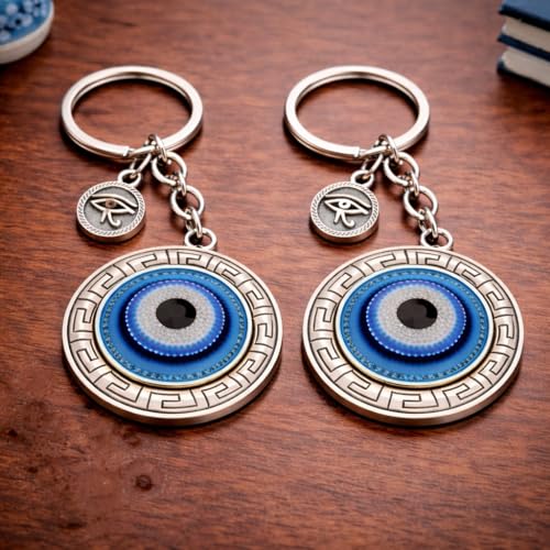 Image of AutokraftZ Blue and Silver Evil Eye Keychain for Bike /Car - Stylish, Protective & Anti-Rust Key Ring, Durable Design, Perfect for Riders & Drivers, Adds Unique Touch to Your Vehicle (Pack of 1)