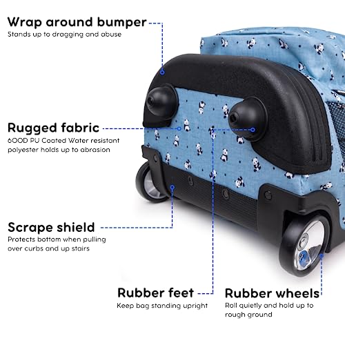J World Sunrise Kids Rolling Backpack for Girls Boys. Roller Bookbag With Wheels For School, Panda4