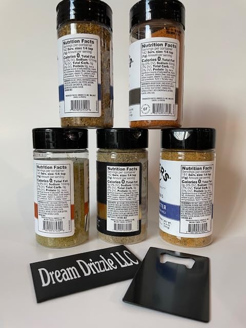Seasoning Set, KINDERS, Prime Rib, Prime Steak, Brown Sugar, Buttery Poultry Blend, Cowboy Butter, Variety 5 Count Bundle Seasonings Rubs Spices (26.4oz) + credit card style opener (6 items)!