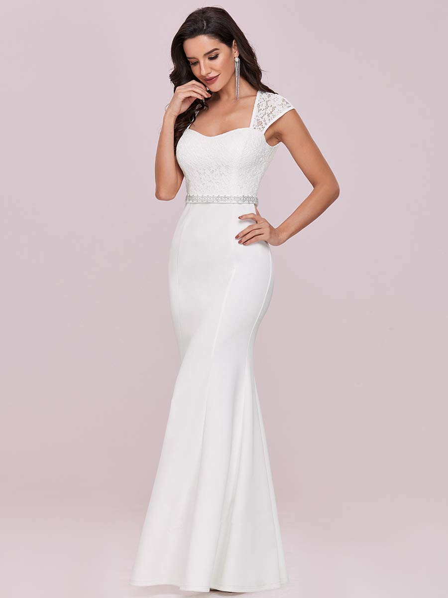 Ever-Pretty Robe de Mariée Sirène Longue Femme Décolleté Coeur à Mancherons en Dentelle Bohême EH00218