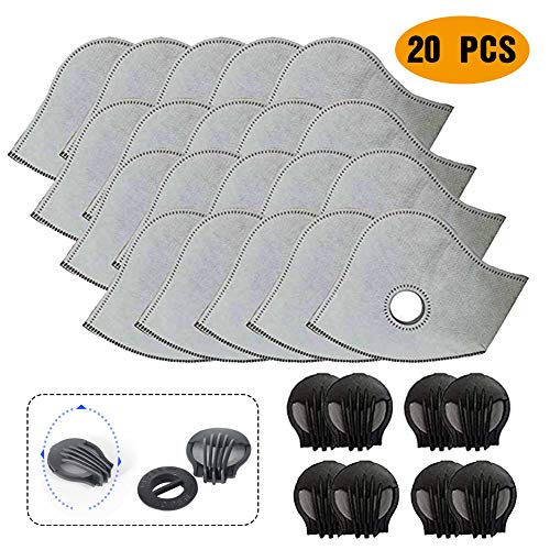 Activated Carbon N99 PM2.5 Filters Active Carbon N99 Filters for Mesh or Neoprene Mask for Reusable Dust Pollution Mask Air Purifier with Exhaust Valves Replacement Yoruii Dust 20 PCS