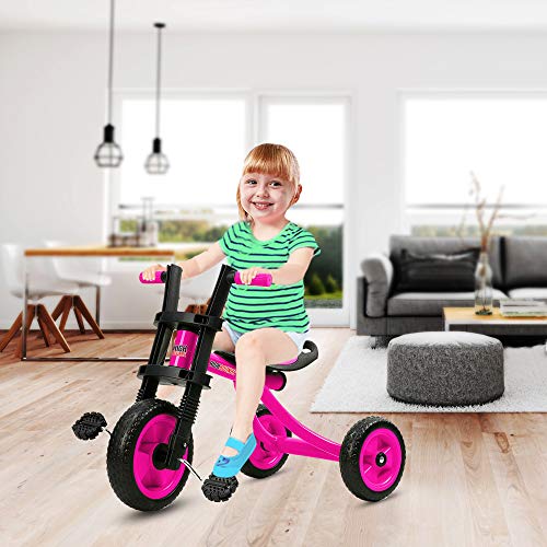 High Bounce Kids Tricycle - Extra Tall 3 Wheel Kids Trike, for Toddlers and Kids Ages 3-6 Adjustable Seat Tricycles, Soft Rubber Handle (Pink)