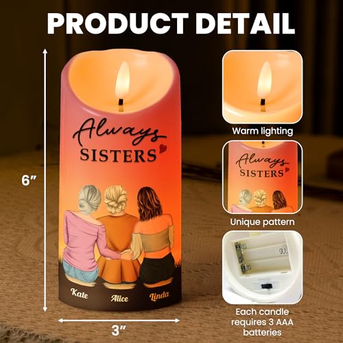 Image of Macorner Personalized LED Candle Chirstmas Sister Birthday Gifts, Sister Gifts from Sister, Gifts for Sister, Soul Sister, Friendship Gifts for Women, The Bond Between Us Will Always Be Strong