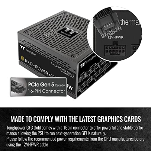 Thermaltake Toughpower GF3 1000W, True 600W 12VHPWR Connectors on PSU & NVIDIA RTX 40 series, ATX 3.0/PCI-E 5.0 Ready, 80+ Gold, SLI/Crossfire Ready Power Supply, PS-TPD-1000FNFAGU-4, 10 Year Warranty - Image 4