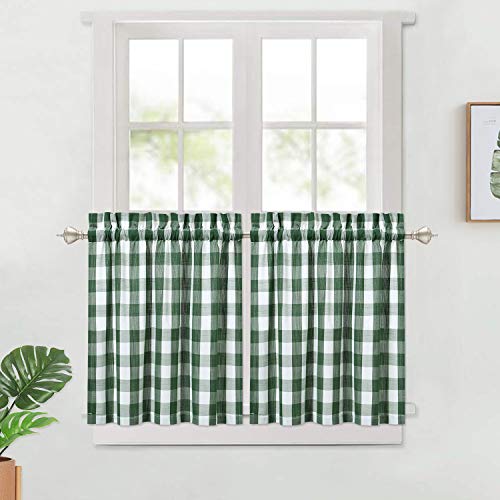 LinTimes - Tenda a quadretti in tessuto a quadretti di bufalo a quadretti, per cucina, bagno, Tessuto, Verde, TIERS 28'x24'