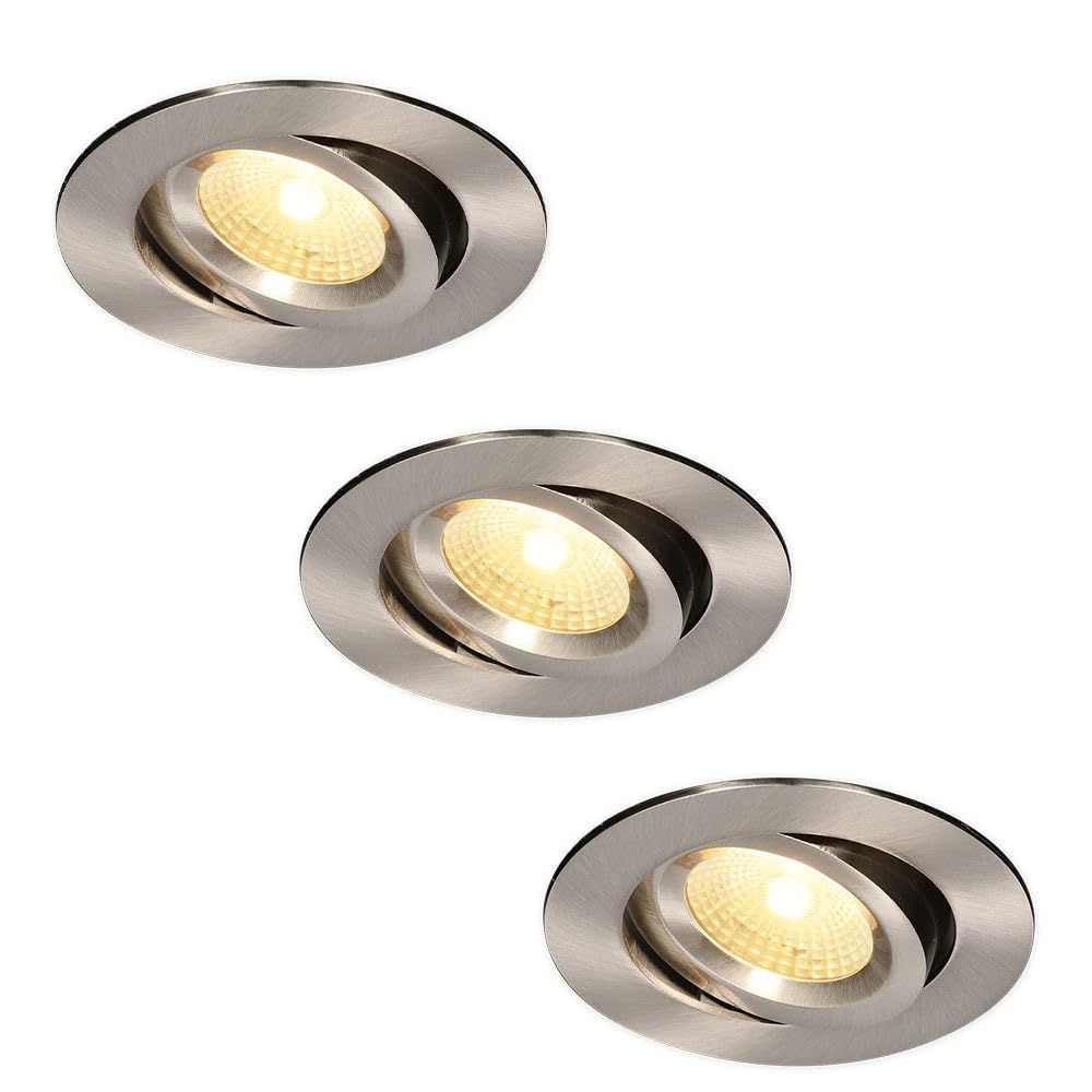 HOFTRONIC - 3er LED Einbaustrahler 230V Edelstahl IP44 Wasserdicht Dimmbar Schwenkbar 2700K Extra Warmweiß 3x8W 3x650 Lumen Bad Einbauleuchte Einbauspot für innenbereich und Außenbereich