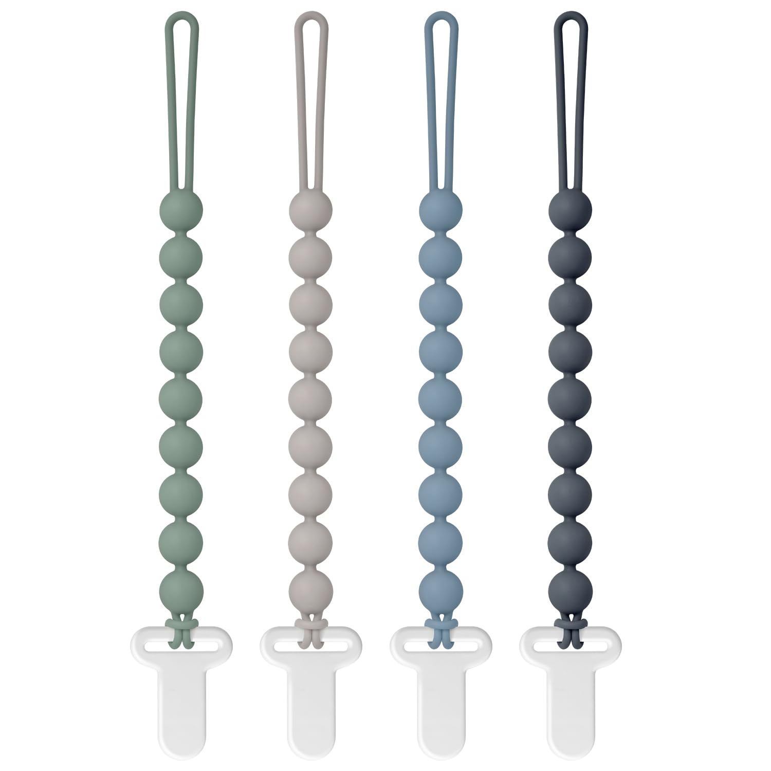 Pacifier Clips Silicone, 4-Pack Pacifier Holder Clip with Stylish Round Design, 100% Food Grade Silicone, Safe Essentials for Newborns Baby Boys and Girls