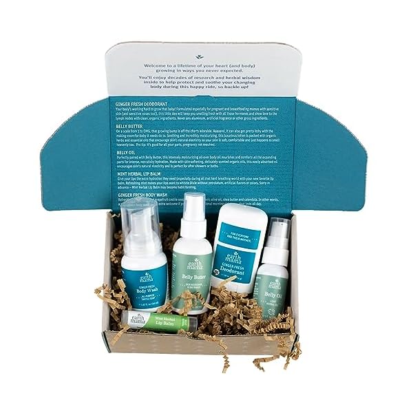 Earth Mama A Little Something for Mama-to-Be Gift Box | Maternity Safe Skin Care Set, Expecting and New Mom Gifts, Organic Body Wash, Belly Butter, Belly Oil, Deodorant and Lip Balm, 5 Pieces