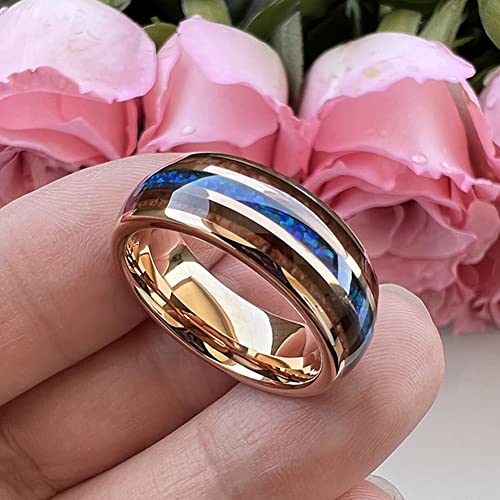 8mm Silver/Black/Gunmetal/Rose Gold Tungsten Rings for Men Women Engagement Wedding Bands Koa Wood Blue Opal Inlay Domed I Love You Engraved Comfort Fit2