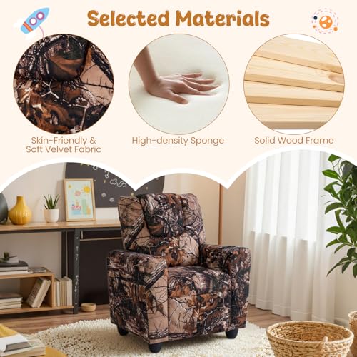 Image of HONEY JOY Kids Recliner, 2-in-1 Toddler Armrest Sofa Couch with Cup Holders, Adjustable Footrest, Velvet Fabric, Child-Size Recliner Chair for Boys Girls Age 3+ (Leaf Color)