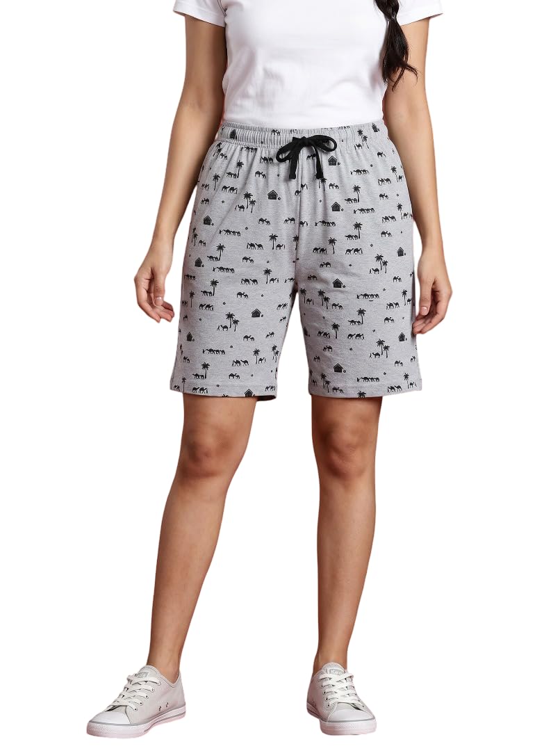 Women Black Printed Cotton Shorts | Elastic Waistband with Drawstring | Comfortable Casual & Loungewear Shorts-picture-49