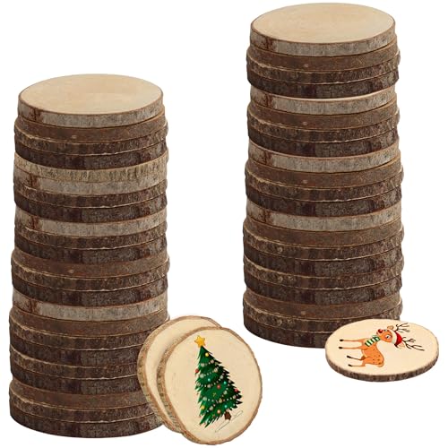 Kurtzy Pack de 50 Rodajas de Madera Natural Sin Acabado Trozo Madera 6-7 cm de Diámetro - Tronco Madera con Corteza Sin Agujero – para Manualidades, Decoración de Navidad, Bodas