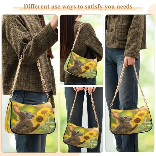 Shoulder Bags for Women Rabbit Sunflower Tote HandBag Shoulder Bags purse with Chain Zipper Closure3