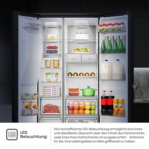 Hisense RS818N4TFE Side-by-Side Kühl-Gefrierkombination /179 cm/Inverter Kompressor/Total NoFrost/Multi Air Flow/Wasserspender mit Wassertank/Kühlteil 417 l/Gefrierteil 215 l/schwarz