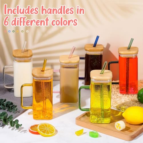 Image of Glass Tumbler with Bamboo Lid & Reusable Glass Straw - 400ml, Set of 1, Drinking Glasses with Handle, Borosilicate Glass Cups for Iced Coffee, Bubble Tea, Boba, Juice, Smoothies & Water
