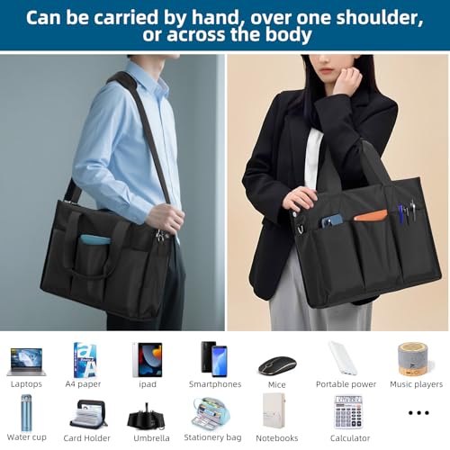 MASTLU Utility Waterproof Tote Bag with Compartments, Portable Tote Bag for Women Work, Top Zipper Closure & Thick Bottom, Crossbody Work Laptop Bag briefcase Handbags(Black)4