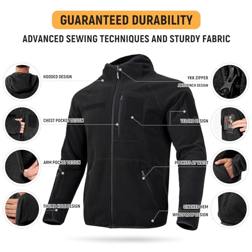 FREE SOLDIER Men's Tactical Long Sleeve Fleece Coat Weatherproof Full Zip Up Lightweight Fleece Jacket Sweatshirt2