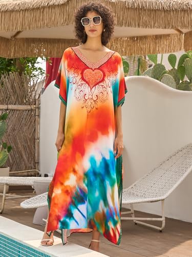 Image of NFVNKJ Women's Plus Size Beach Lounge Kaftan Maxi Dress Swimsuit Coverup for Women