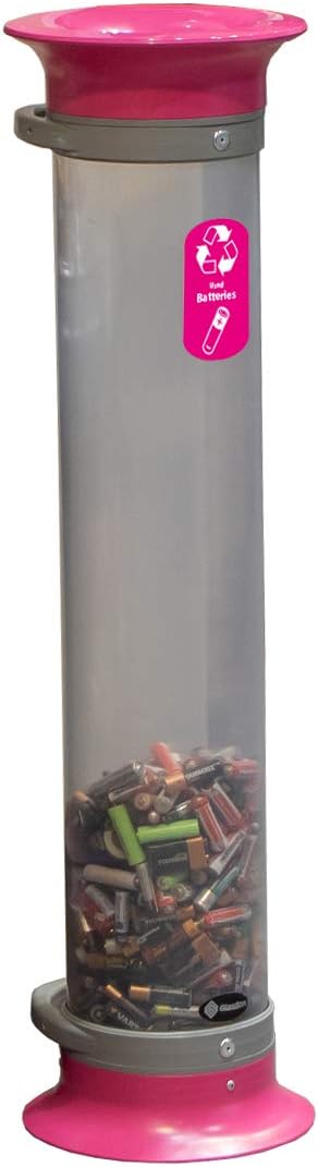 C-Thru 15Q Battery Collection Bin (Magenta) – Slim Polycarbonate Battery Recycling Tube – 15Q Transparent Battery Disposal Container