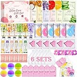 60PCS Spa Party Supplies for Girls, Include Face Masks, Hand Cream, Lip Balm, Foot Bath Bombs, Lip Mask, Under Eye Patches, Compressed Towels, Spa Birthday and Sleepover Party Supplies for Girls Women