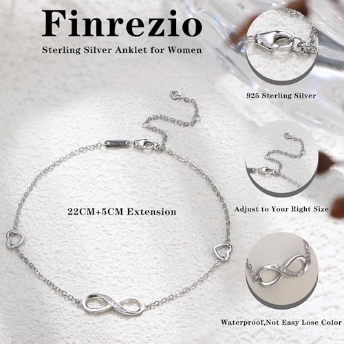 Finrezio 925 Sterling Silver Infinity Anklet Bracelet for Women Girls Adjustable Foot Jewelry Gift Silver/Rose Gold - Image 3