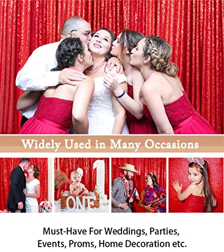 Sequin Curtains 2 Panels Red 2Ftx8Ft Sequin Photo Backdrop Red Sequin Backdrop Curtain Pack Of 2-1011E #TOP4