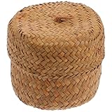 Milisten Mini Cesta Tejida a Mano de 12 Cm X 9 Cm Cesta Decorativa de Paja Marina Amarilla Caja Pequeña para Almacenamiento y Decoración del Hogar Natural y Artesanal