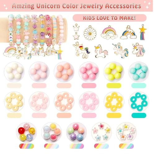Image of LERUBGA 1300+ DIY Bracelet Making Kit for Kids, DIY Jewellery Making Art & Craft Kit with Clay Beads & Unicorn Charms, Gift for Girls (5-12 Years)