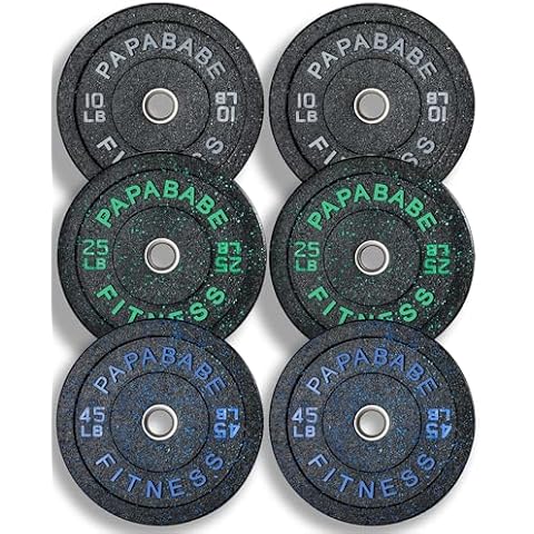 papababe Bumper Plates, High-Bounce Olympic Weight Plates with Colored Fleck-Rubber Weights Plates for Weight Lifting and Strength Training (160 lb set) Cover