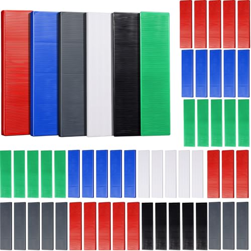 Image of Konohan 600 Pcs Plastic Flat Shims Structural Tile Plastic Shims for Leveling, 3 /64, 5 /64, 1 /8, 5 /32, 3 /16, 1 /4, Green, Black, White, Grey, Blue, Red