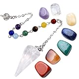 Top Plaza 7 Chakra Healing Crystal Tumbled Palm Stones Natural Clear Quartz Dowsing Pendulum Reiki Balance Meditation Jewelry Sets(Faceted Pendulum#3)
