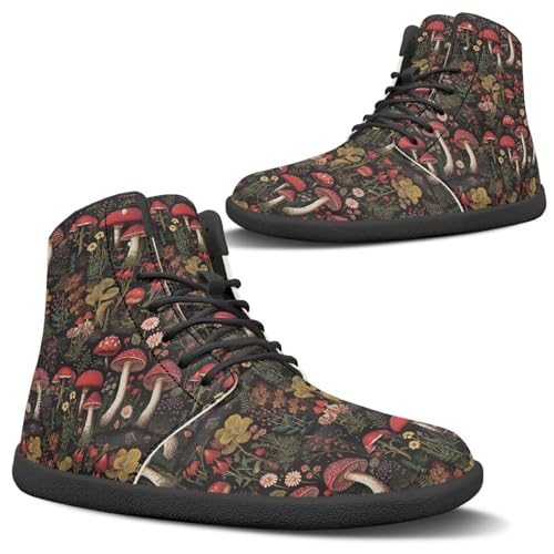 Glomenade Women High Top Shoes Barefoot Art Red Asparagus Print Wide Toe Box Sneakers Zero Drop Sole Non-Slip Hiking Running Ankle Boots