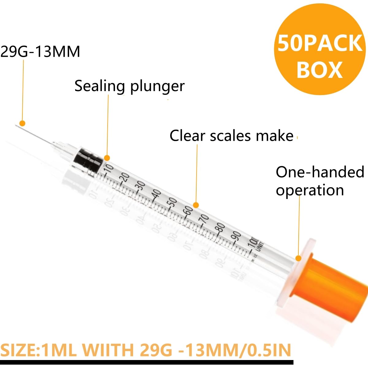 1cc 1ml 29Gauge 1/2inch/13mm Disposable Dispensing Lab Supplies Individually Sealed Packaging, 50 Pack — Amazon image 2
