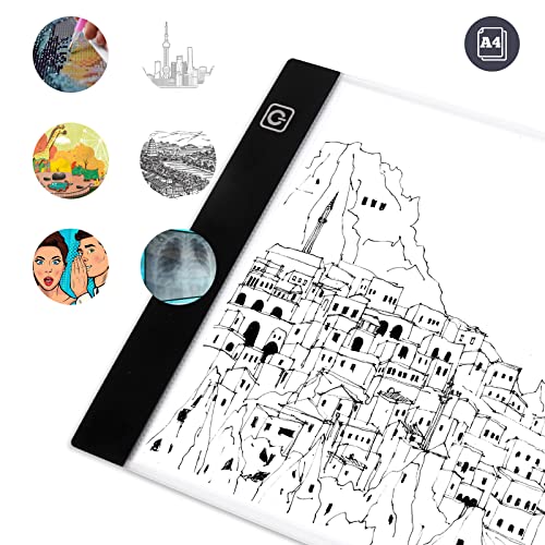 Led Licht Pad A4, Leuchttisch A4 Tragbare LED, Leuchttisch LED Zeichenbrett, mit Einstellbare Helligkeit, für Diamond Painting, Künstler, Skizzieren, Animation, Röntgenbetrachtung (A4)