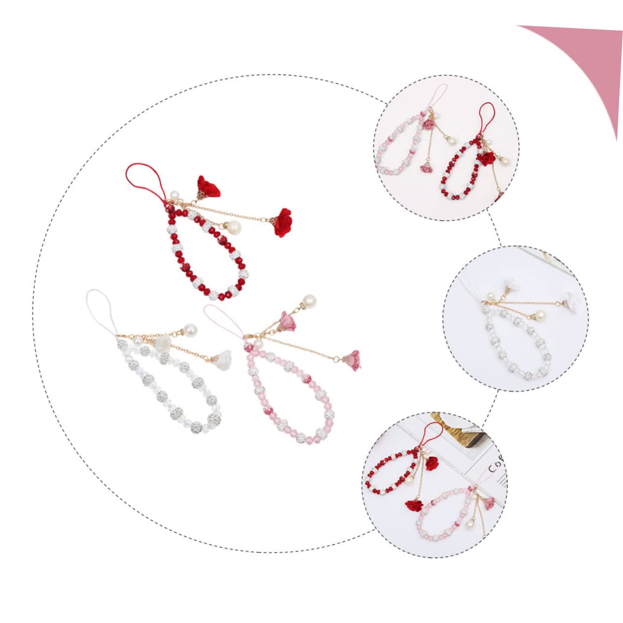 Hemobllo 12piezas Cuerdas De Teléfono Móvil Decorativas Flores De Cristal De Fáciles De Instalar y Remover Colgantes Prácticos Para Smartphones