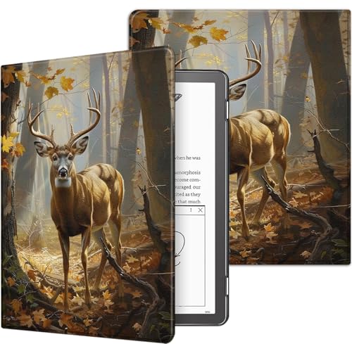 Case for Kindle Scribe 10.2" (2024/2022 Release) – Premium PU Leather Cover with Auto Sleep/Wake, Lightweight & Durable Kindle Scribe Case Cover, Autumn Deer 02
