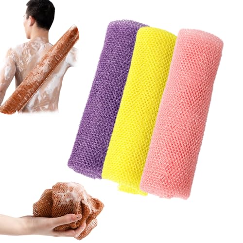 Afro Scrub - Esponja de red africana, auténtica esponja exfoliante africana de Afroscrub, exfoliante corporal (morado, amarillo y rosa)