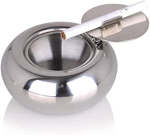 Posacenere In Acciaio Inox Con Coperchio - Design Moderno 12x12 Cm Per Tavolo - Foto 3