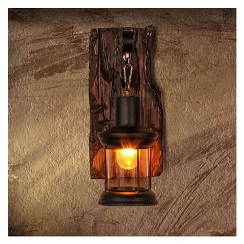 Aplique de pared LED vintage de madera y vidrio para exterior o interior estilo retro industrial 4