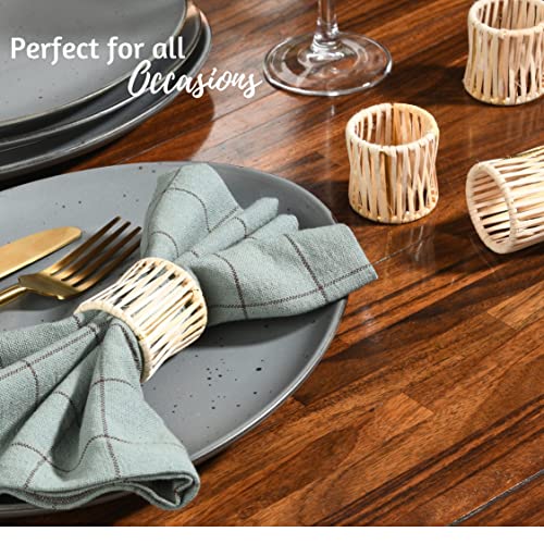 Folkulture Napkin Rings Set Of 6, Farmhouse Napkin Rings For Dinner Tables, Handmade Napkin Rings Holder For Wedding, Housewarming, Easter Or For Birthdays Parties, Handwoven Criss-Cross Rattan #TOP1