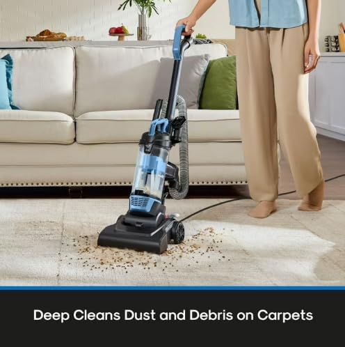 Lightweight Bagless Upright Vacuum Cleaner, 720W Multi-Surface Vacuum with Crevice Tool & Brush, One-Touch Dust Cup, Portable Design