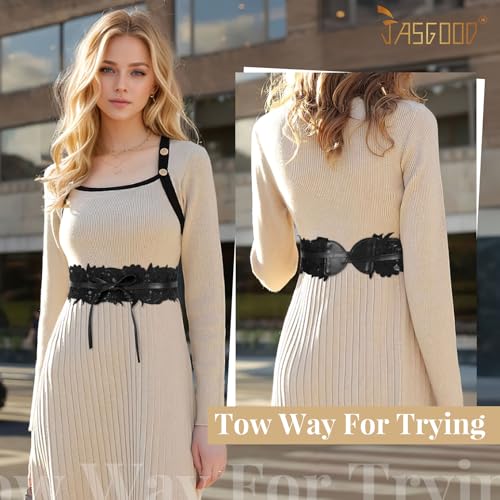 JASGOOD Women Lace Waist Belt Corset Waist Band Belt For Dress Obi Bowknot Cinch Wide Belt Bow Tie Wrap Boho Faux Leather2