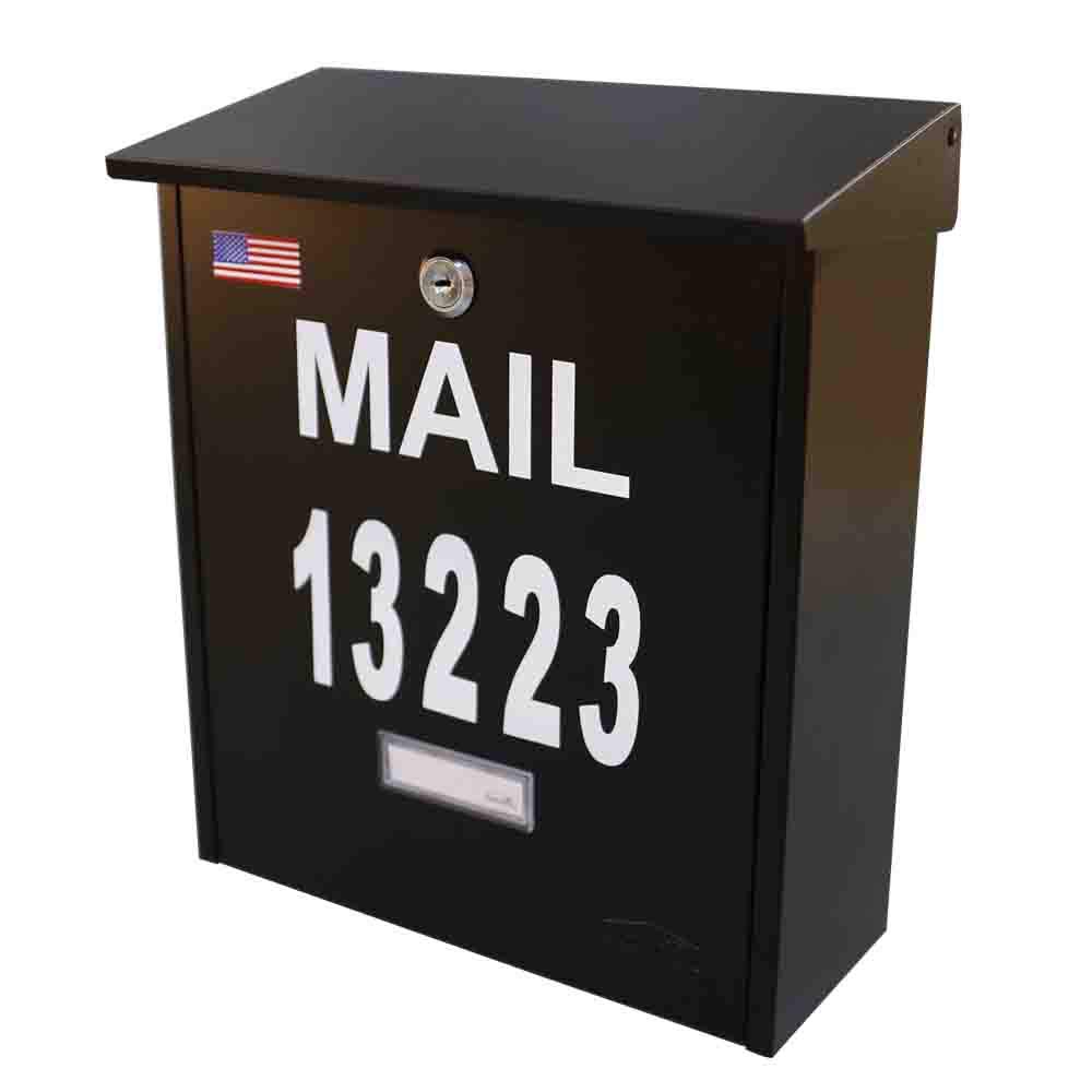 Wall Mount Locking Mailbox - Black Large Capacity Security House Numbers Mailbox - Waterproof Stainless Steel Vertical Drop Mail Box Outdoor