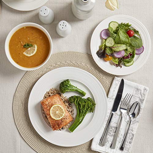 Image of TTU Tabletops Gallery Embossed Bone White Porcelain Round Dinnerware Collection- Chip Resistant Scratch Resistant, Contempo 12 Piece Dinnerware Set (Dinner Plate, Salad Plate, Cereal Bowl)