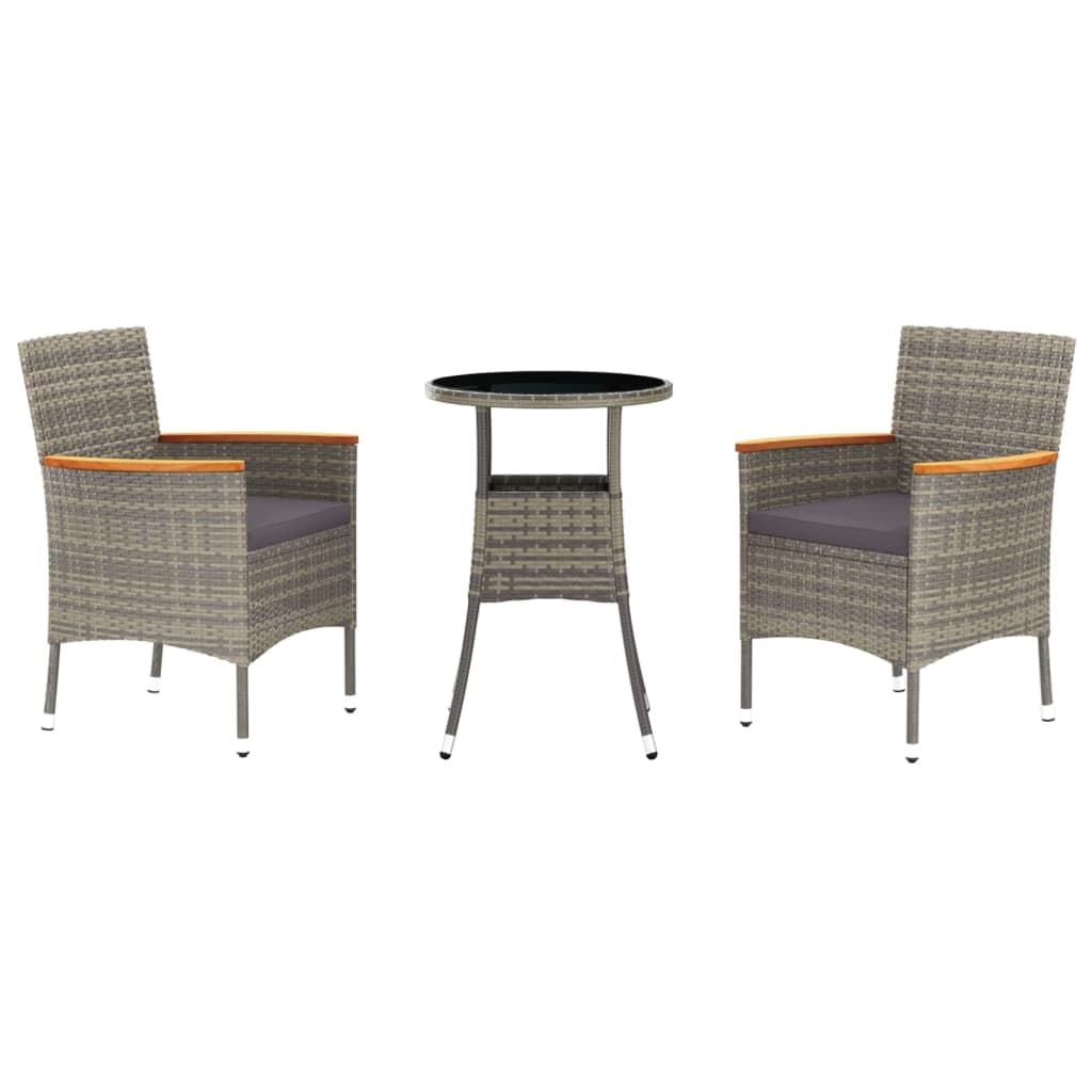 Set di 3 mobili da giardino in polyrattan, colore grigio