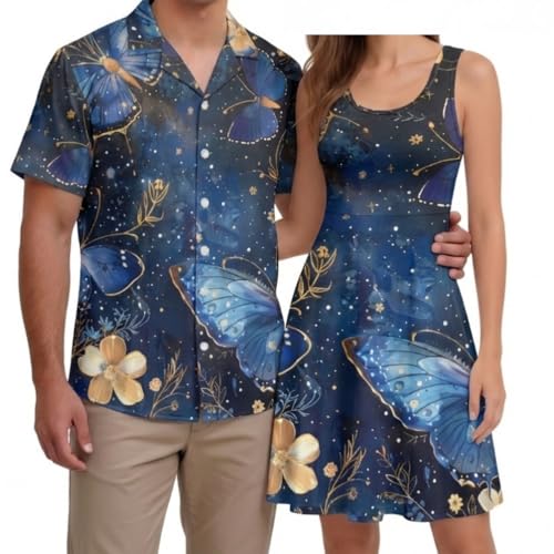 Image of Hawaii Matching Couple Outfits Husband and Wife Clothing Fashionable Mens Casual Shirts Hawaii Dress with Soft Fabric