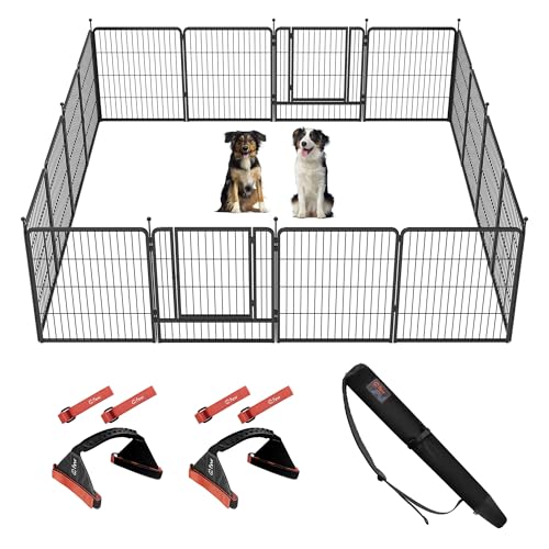 Image of FXW Instant Unleashed Dog Playpen, Portable Pet Fence for Outdoor, RV Trips, and Camping, 32 inch, 16 Panels for Small and Medium Dogs with Easy-Carry Straps (2 Pack) and Stake Bag│Patented